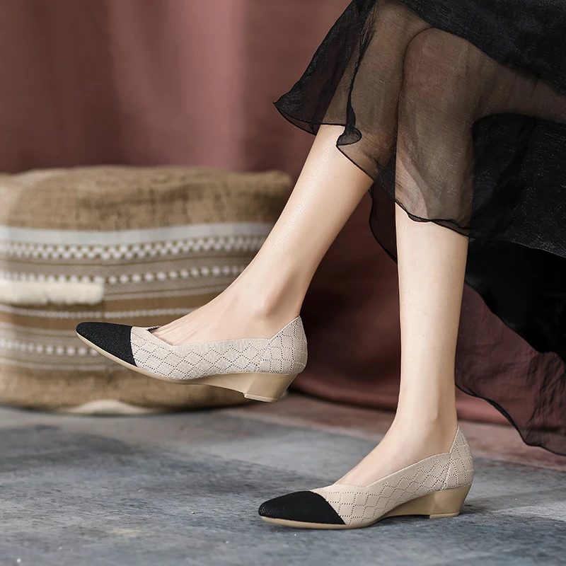 时尚小香风偏织尖头单鞋浅口百搭气质女鞋法式粗跟夏季女鞋女式