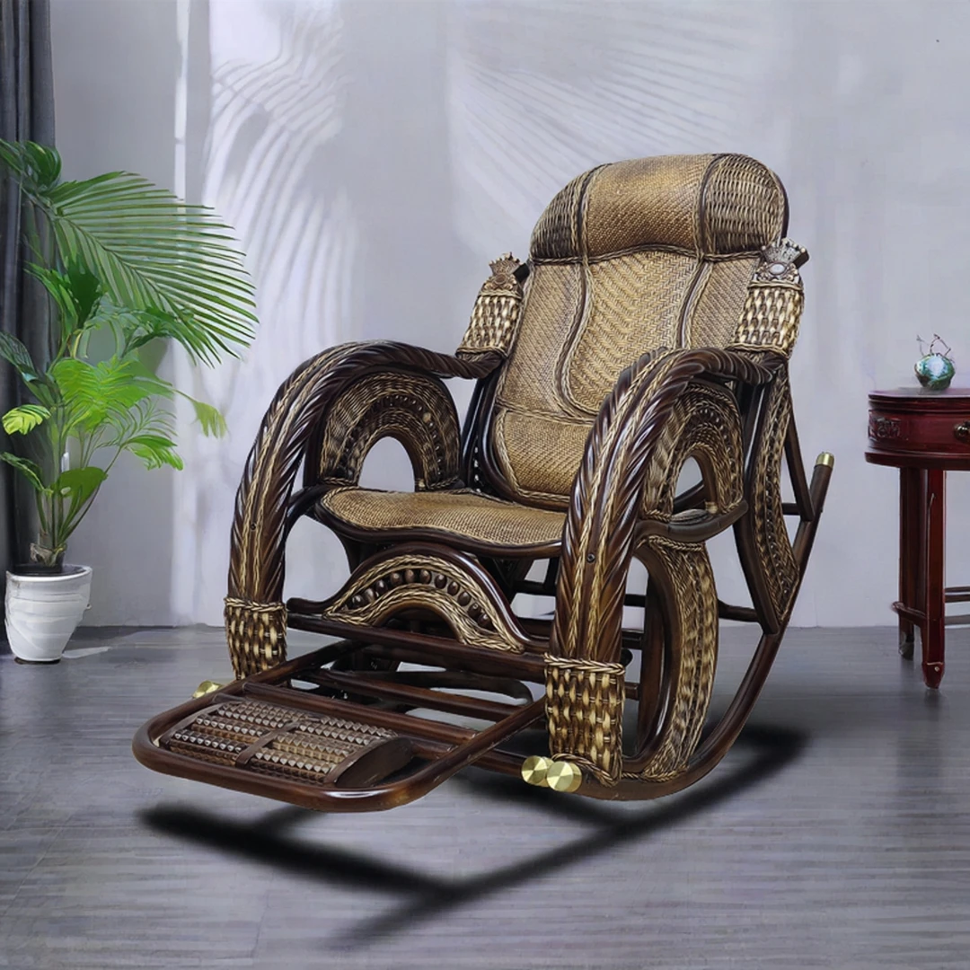 高端摇摇椅 藤摇椅 真藤摇椅 家用椅子 人体工学椅午休椅手工编织