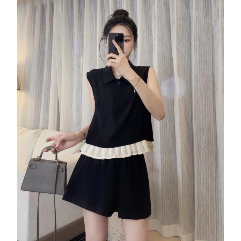 【清仓 现货】高品质夏季时尚宽松无袖上衣+短裤两件套装88064