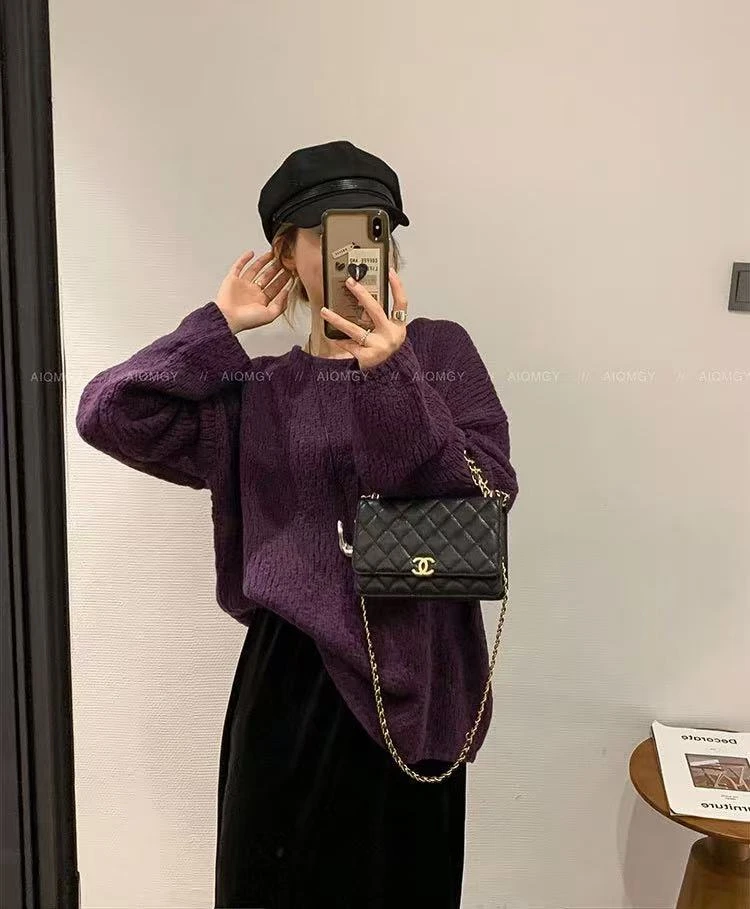 胸120-170长56慵懒风宽松毛衣女秋冬外穿套头针织上衣 6912