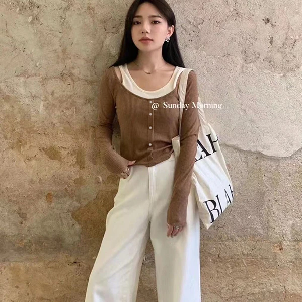 设计款内搭外穿百搭长袖针织上衣 5303