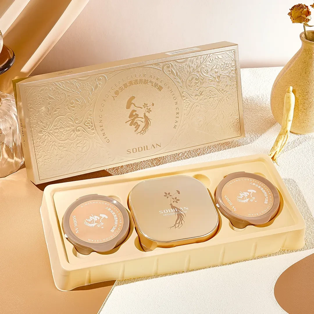 人参虫草清透养肤气垫霜持妆遮瑕水润保湿细腻轻薄【送替换芯】轻盈