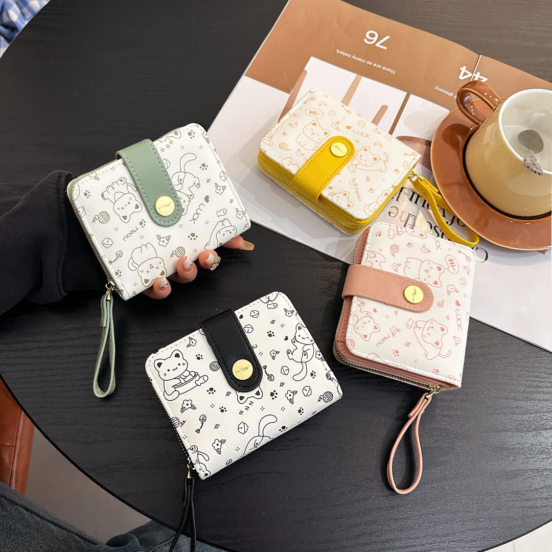 可爱卡通小猫钱包女短款2025新款韩版学生拉链折叠卡包零钱夹一体