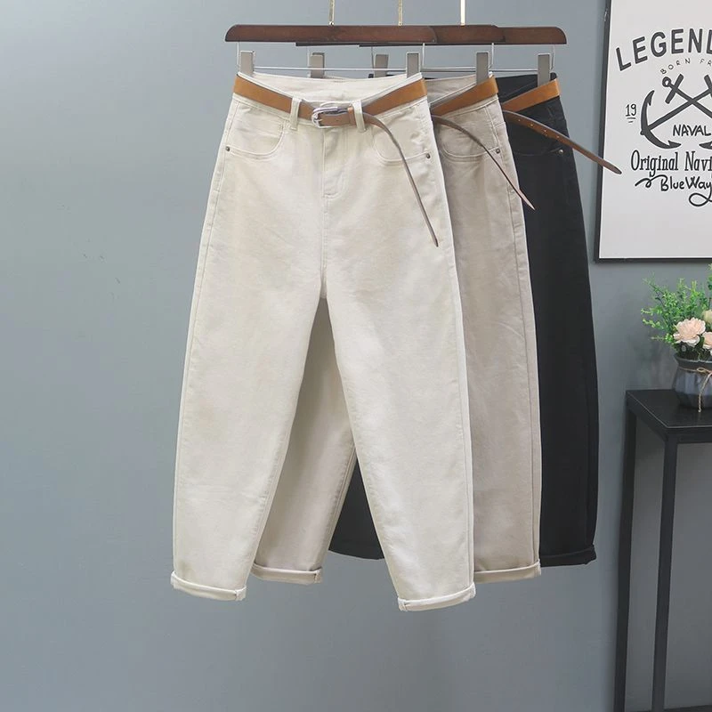 白色裤子秋冬女款爆款2025加绒高腰显瘦九分老爹裤宽松萝卜女士裤