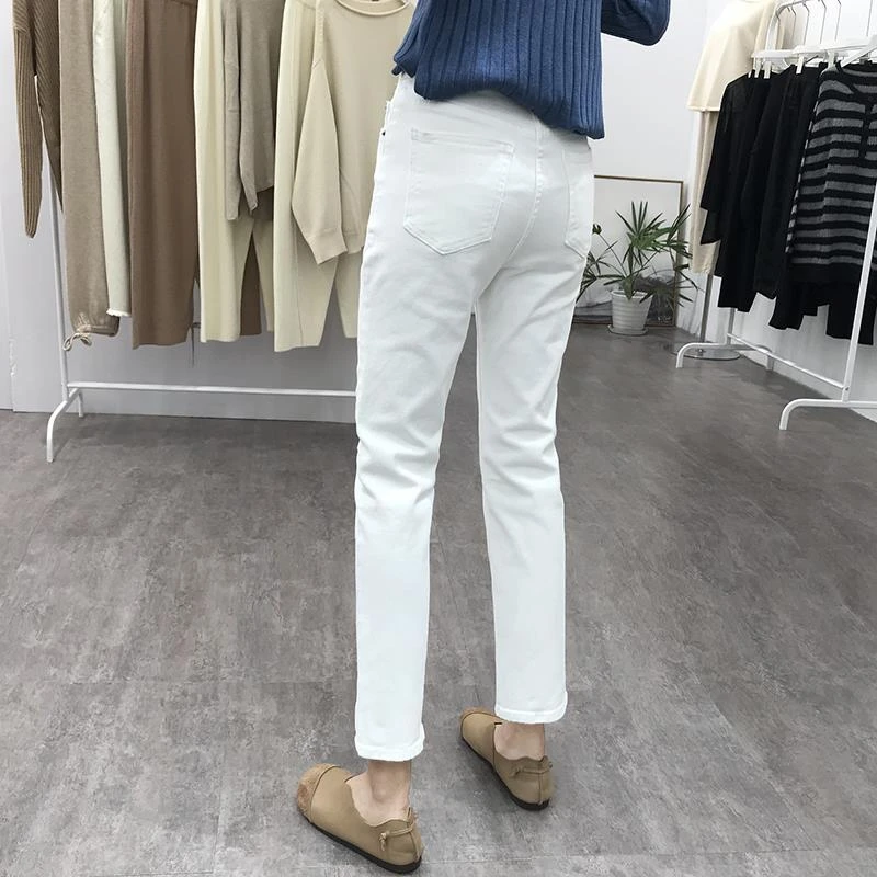 白色裤子女冬季爆款高腰显瘦烟管裤2025年加绒女士大码直筒牛仔裤