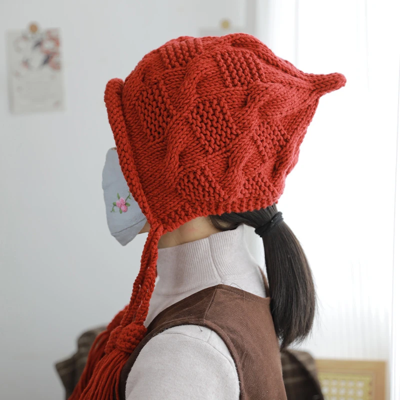 秋冬手工diy流苏护耳帽8股情人棉棒针编织帽子材料包送闺蜜礼物