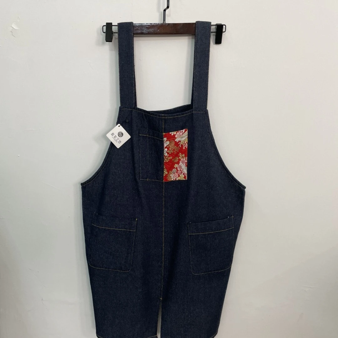 牛仔中国风拼接围裙 家用防污厨房用围裙 耐磨纯色