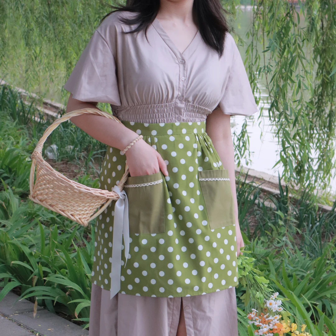 波点条纹半身短款围裙防污厨房家用围裙时尚可爱小清新半身围裙