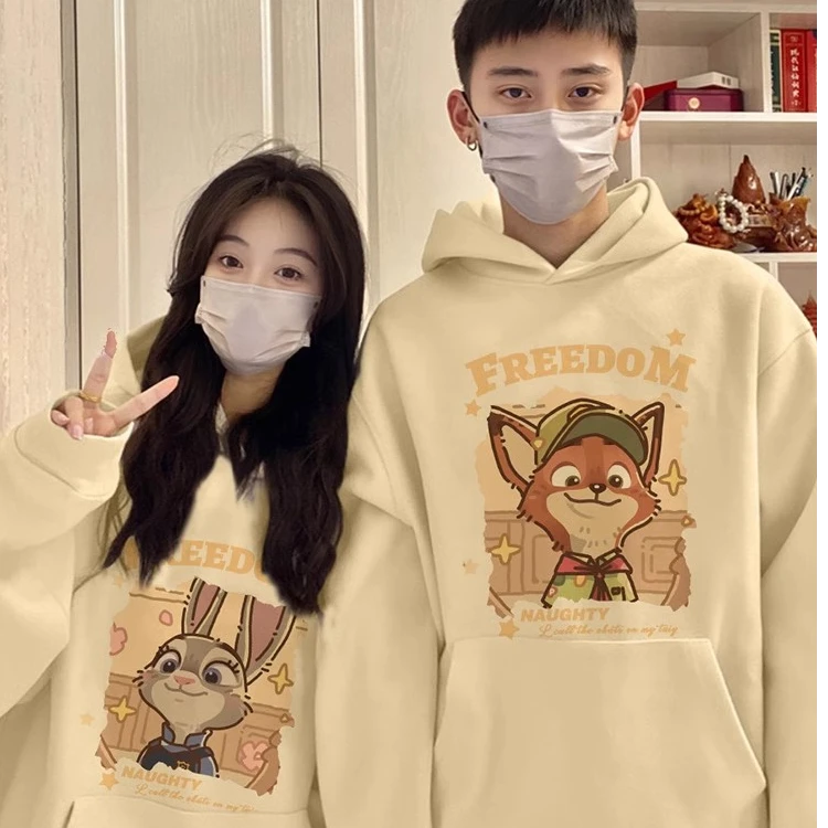 【两件】狐狸兔子纯棉情侣装卫衣秋冬款一男一女慵懒风休闲小众连帽