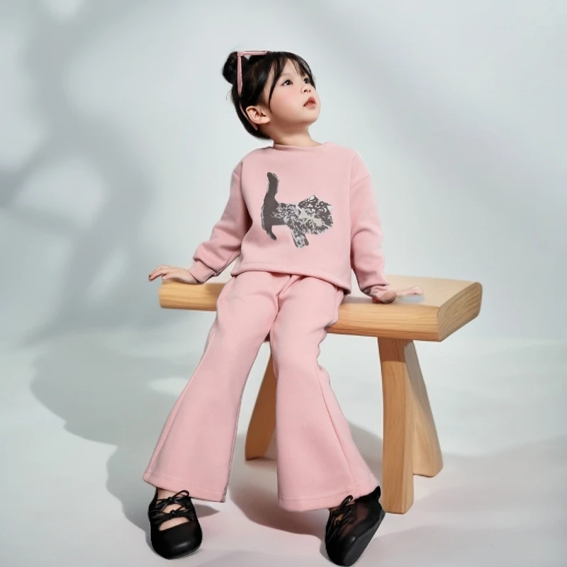 儿童新款卫衣套装女童韩版时尚卡通长袖喇叭裤卫衣秋装两件套