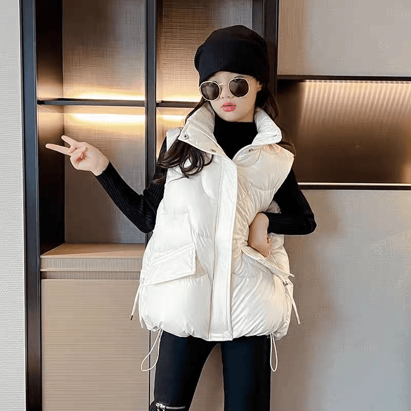 2023中大童羽绒服马甲女童外穿亮面免洗坎肩宽松背心外套潮女