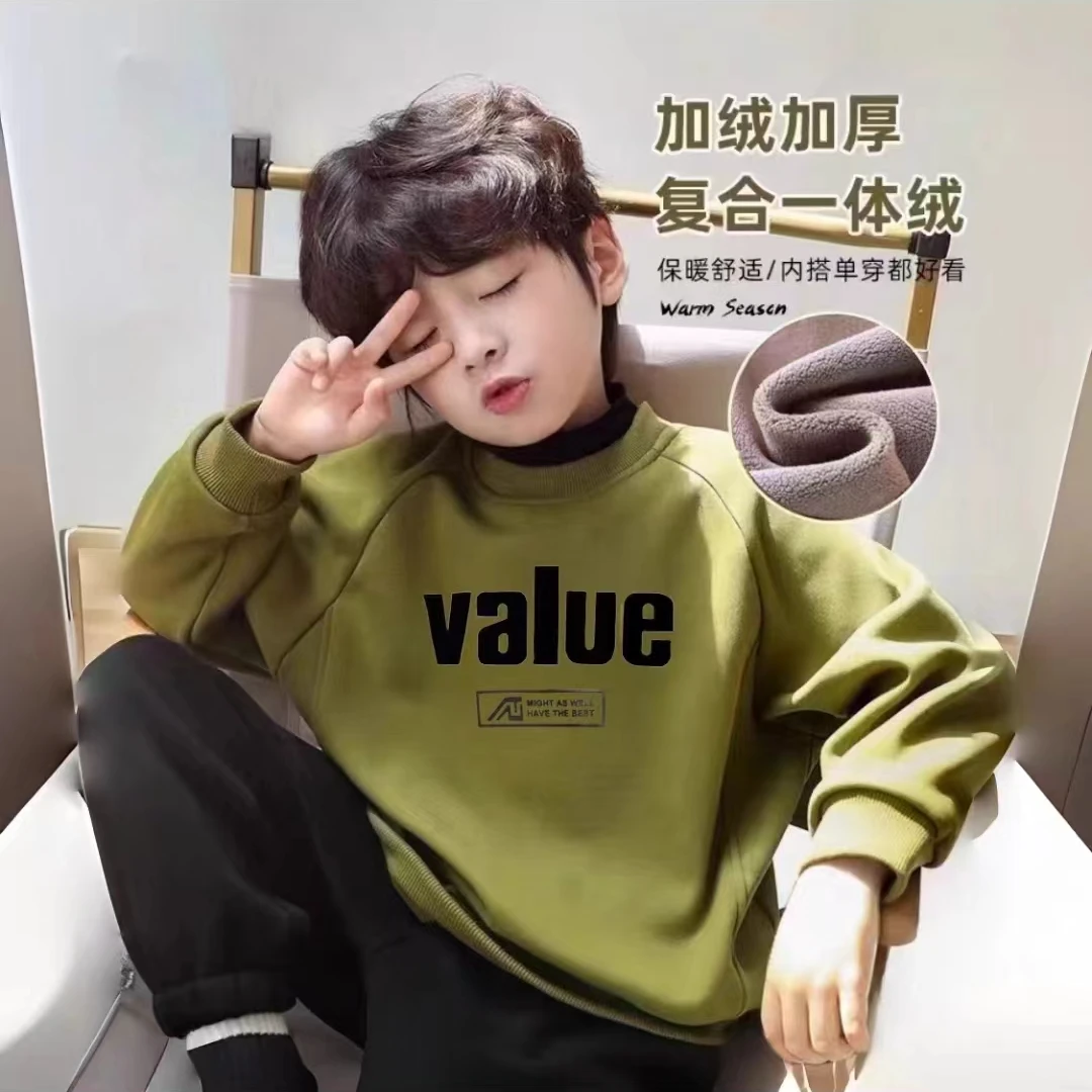 （加绒加厚）冬季新款圆领韩版净色字母印花卫衣高领