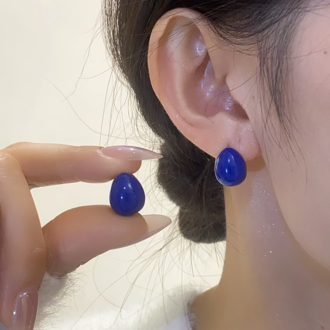 钛钢耳饰 气质蓝色精致水滴耳钉小众轻奢百搭耳环时尚高级感耳饰
