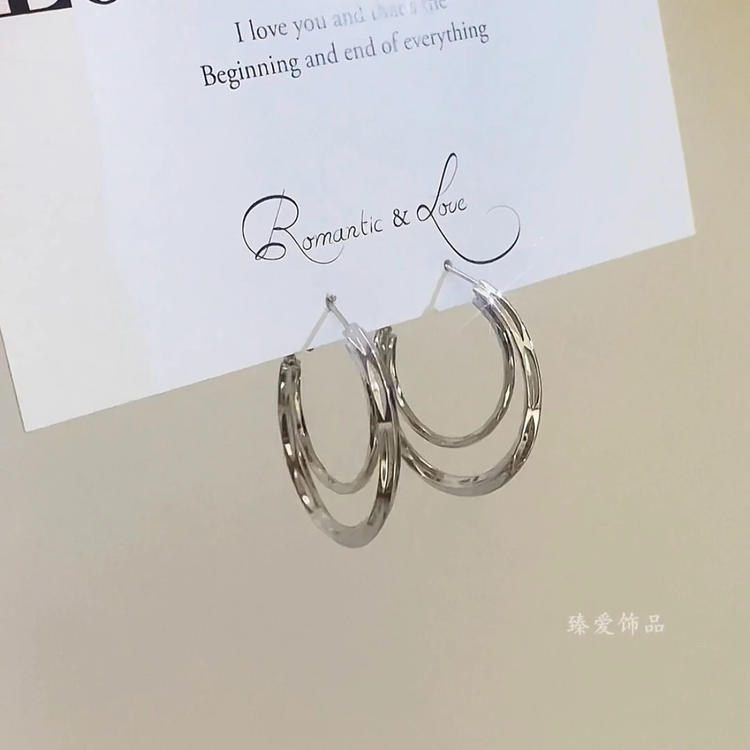 铜合金耳饰 法式高级感独特双层圈圈耳环