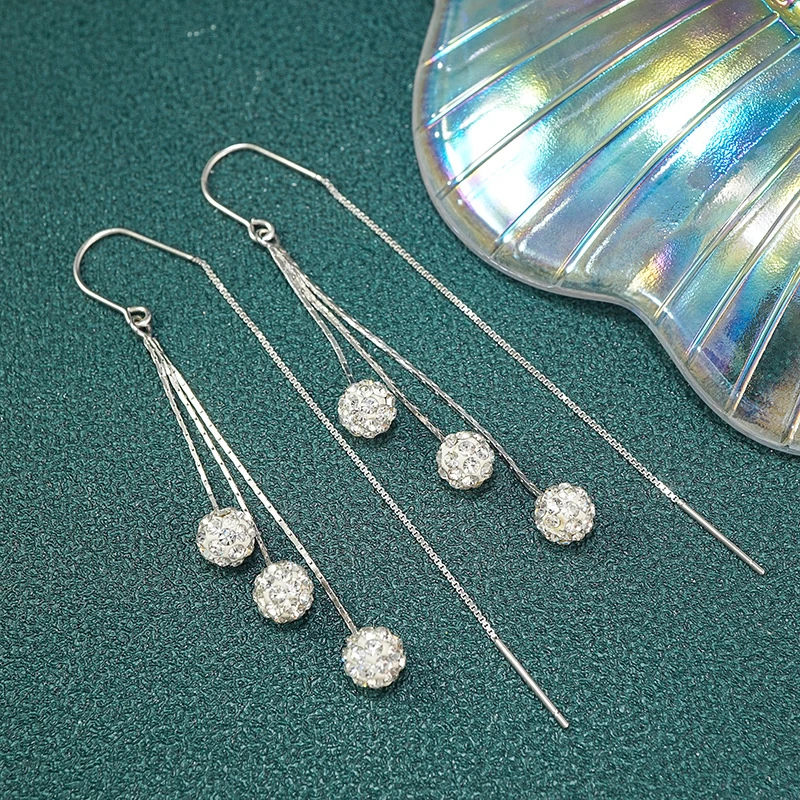 925银合成锆石耳饰 【三生三世】圆球流苏防丢耳线589EX