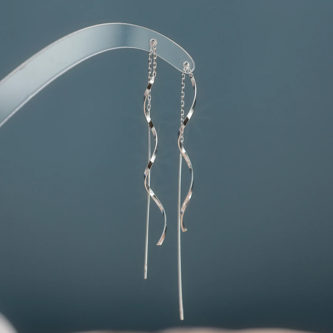 925银耳饰 波浪流苏耳线长款气质轻奢简约耳饰907ex