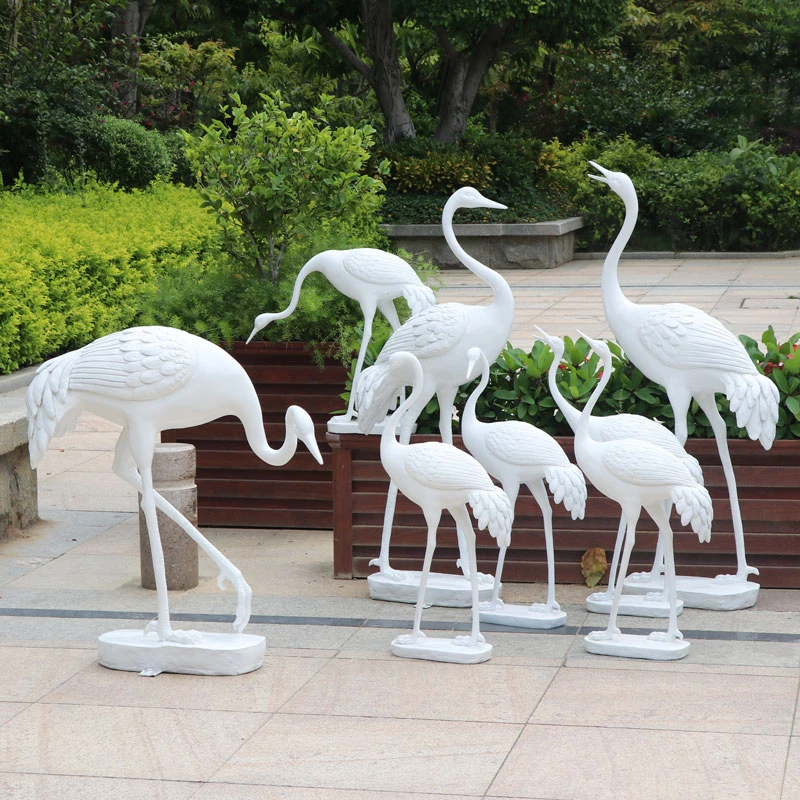白色户外抽象仙鹤落地摆件树脂玻璃钢园林庭院花园客厅动物装饰品