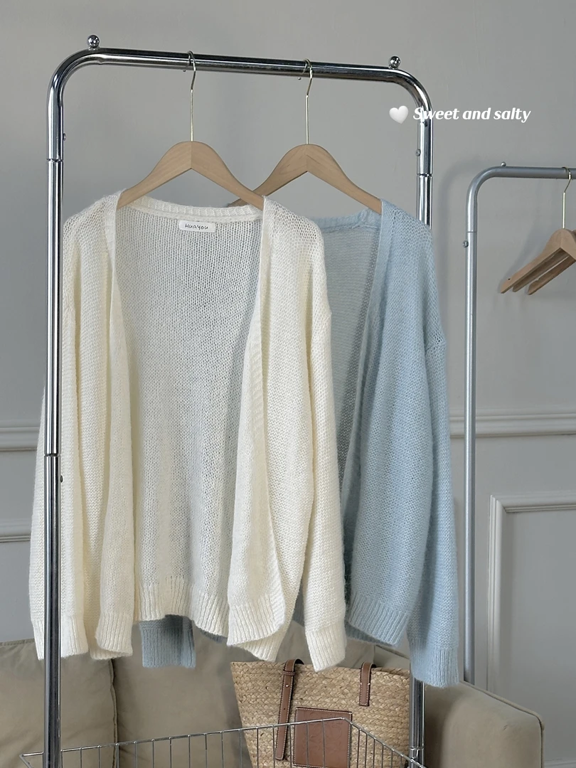 氛围感慵懒风穿搭休闲百搭宽松气质白色时尚显瘦薄款上衣开衫