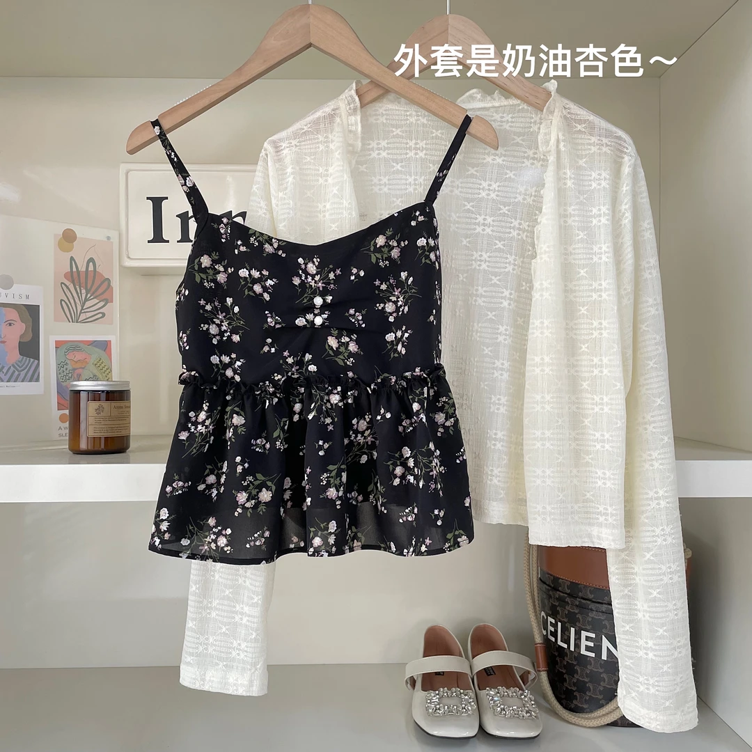 【仲夏夜】薄款透气通勤短款吊带背心开衫百搭上衣气质吊带外套