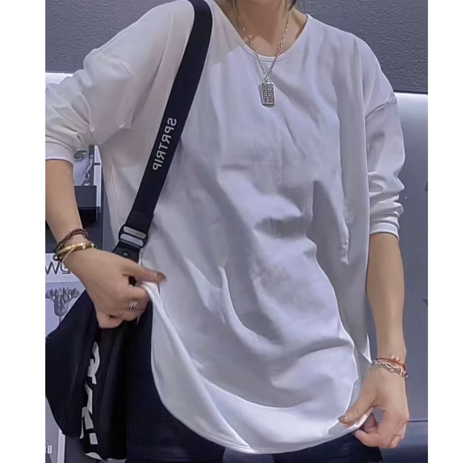 阿娟家纯静版白色抓绒打底长袖纯色休闲百搭