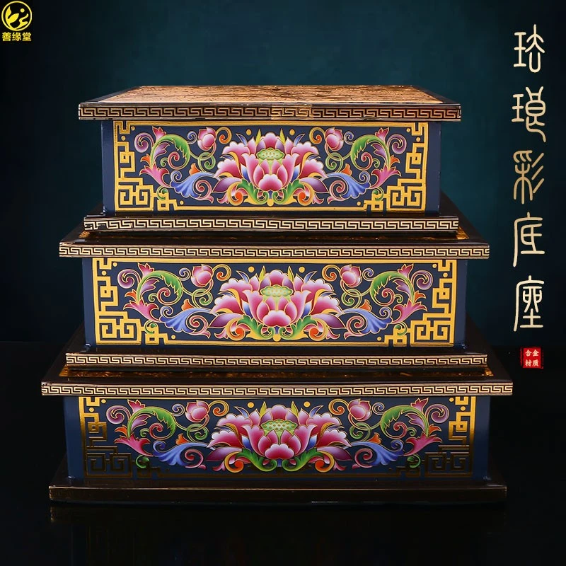 珐琅彩底座加高合金四方型莲花座垫高增高款家用客厅摆件规格全