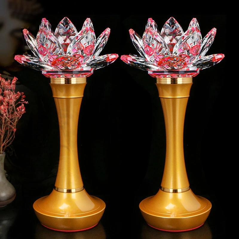 善缘堂玻璃莲花长明合金中式LED七色光插电家居客厅桌面摆件