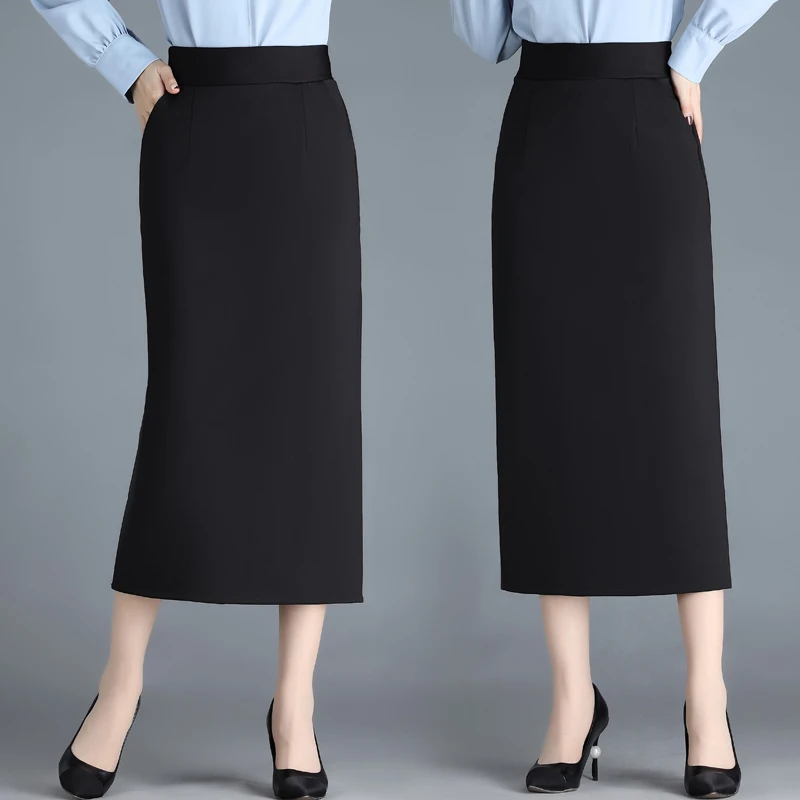 半身裙女春夏新款中长款高腰显瘦直筒裙子口袋款包臀不开叉一步裙