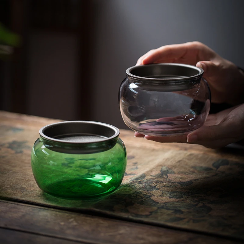 玻璃建水茶洗水盂壶承干泡台锡合金盖日式琉璃茶渣桶缸倒茶水家用