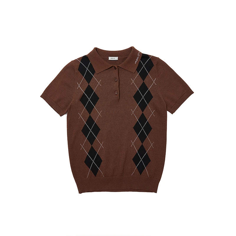 【M1DNOTE】新品25春夏菱格针织POLO短袖上衣女