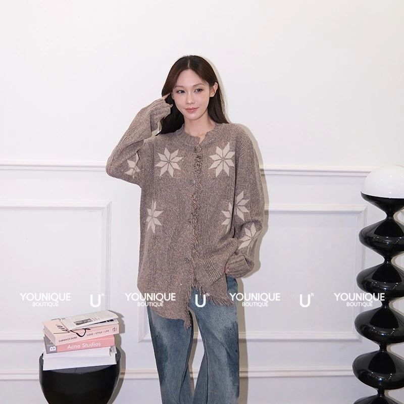 【SQUARE CIRCLE】方圆新品24秋冬宽松式保暖流苏开衫毛衣女