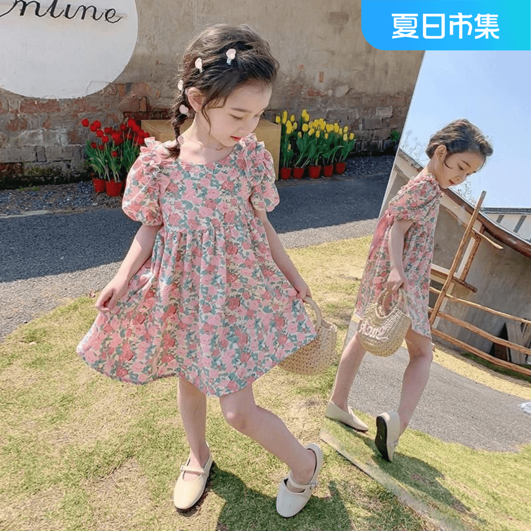 2024年新款女连衣裙网红碎花泡泡袖洋气时尚