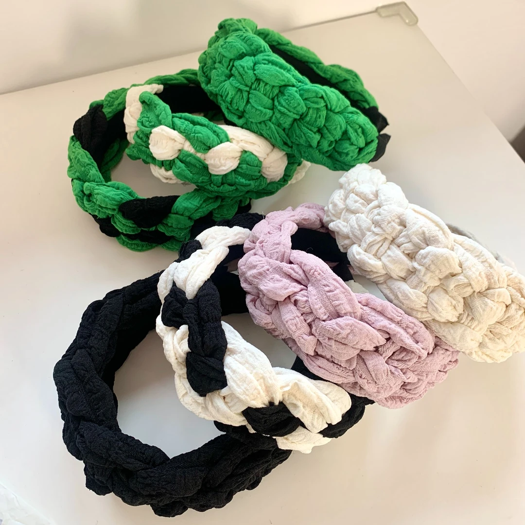 韩国东大门复古编织蓬松宽发箍压发头饰樱花粉头箍高颅顶发卡女