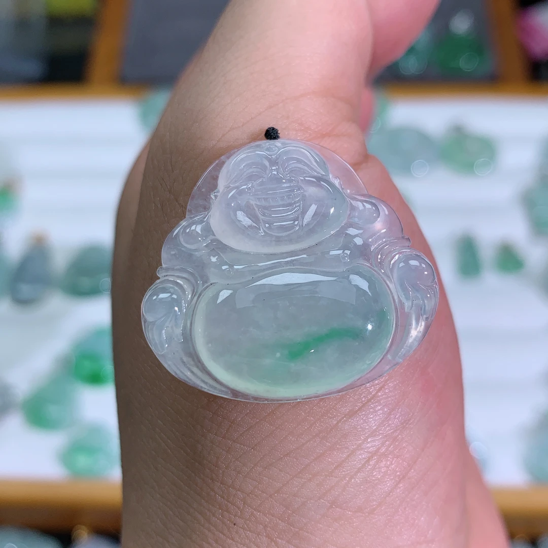 缅甸天然翡翠A货冰种飘绿佛公快尺寸：气质百搭精美玉石妈妈精美精