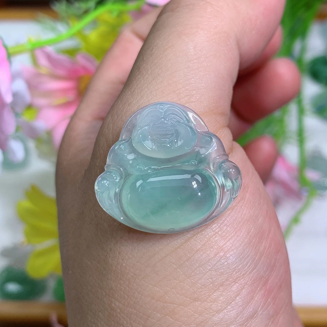 缅甸翡翠A货冰种飘绿佛公吊坠挂件尺寸气质百精美玉玉石妈妈精刘