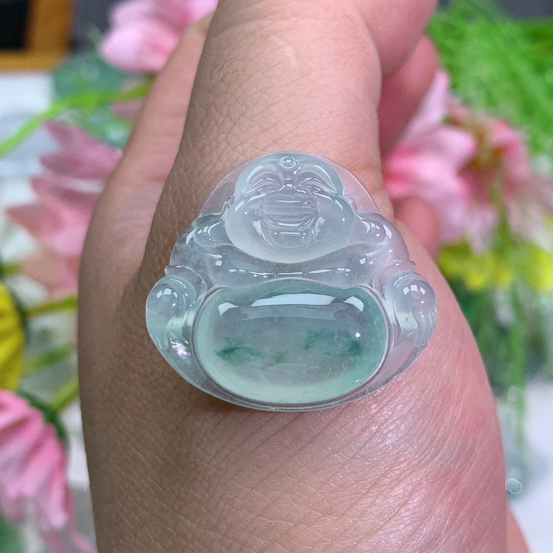 缅甸翡翠A货冰种飘花佛公雅吊坠挂件尺寸雕刻百搭冰玉石妈妈冰透