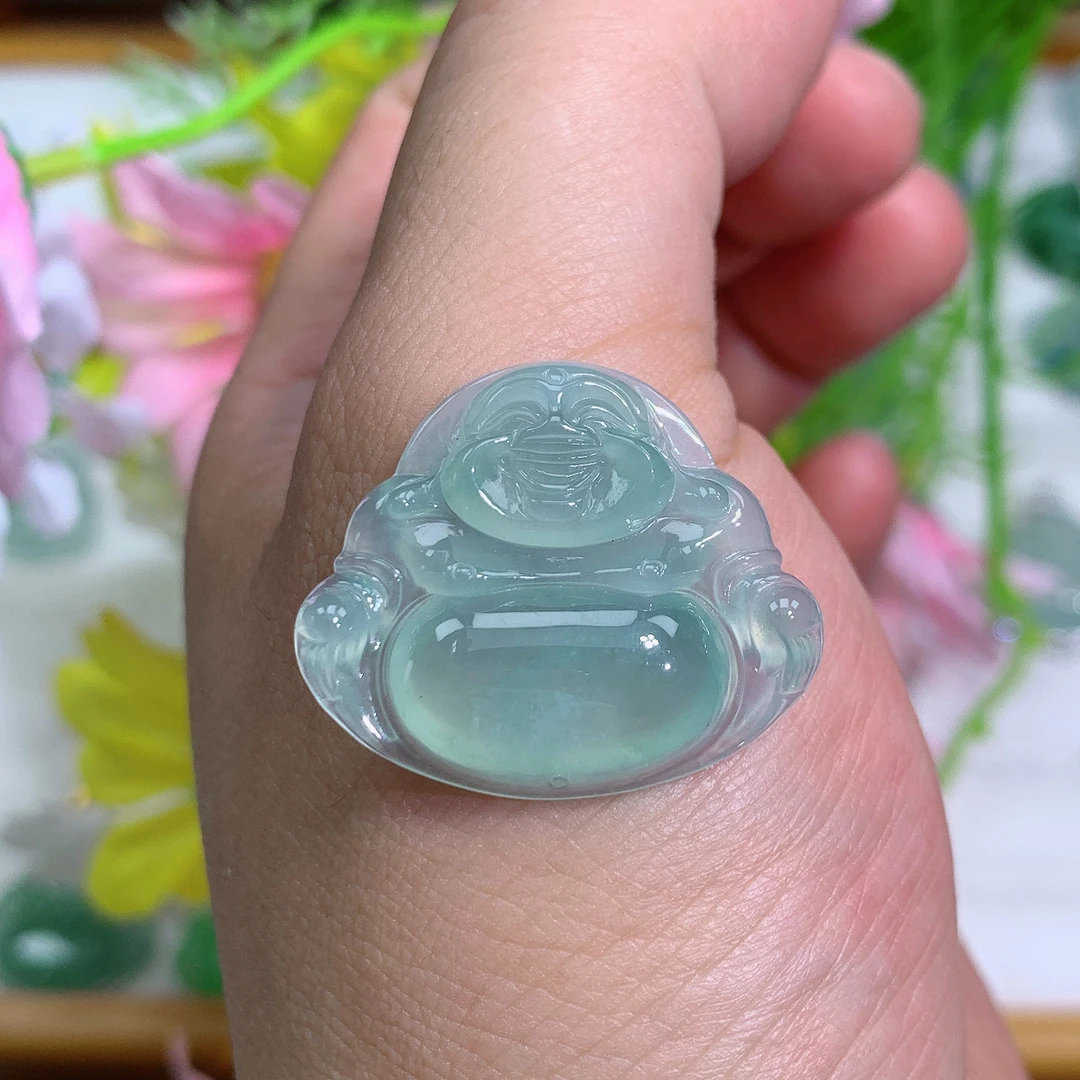 缅甸翡翠A货冰种满色佛公吊坠挂件尺气质百搭精美玉石妈妈精美刘