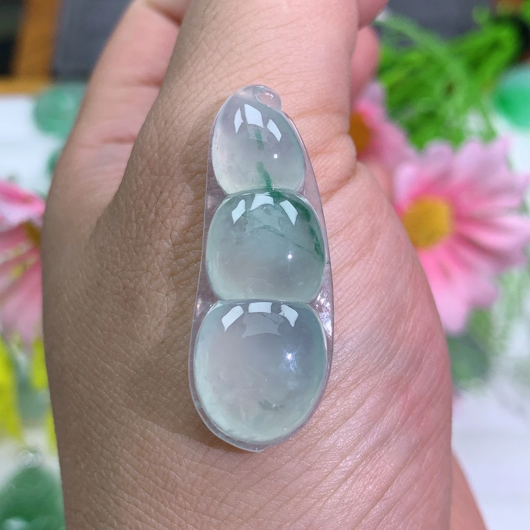 缅甸翡翠A货冰种飘花福豆O吊坠挂件尺寸气质百搭满绿玉石妈妈精美