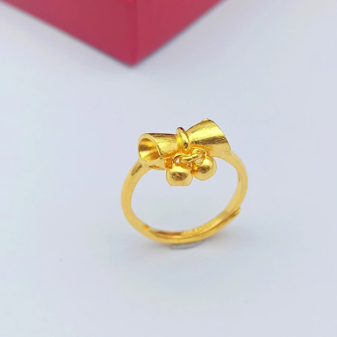 足金999.9蝴蝶结圆球铃铛戒指无声铃铛个性时尚黄金戒指
