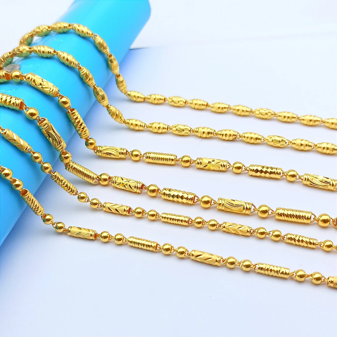 足金9999霸气经典时尚圆柱光珠老板链男士女士男款女款黄金项链