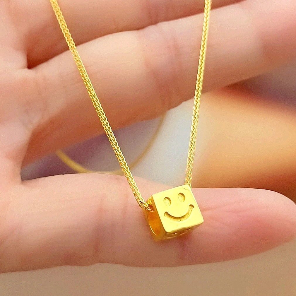 足金999笑脸骰子筛子色子专属黄金吊坠个性简约风吊坠赠链