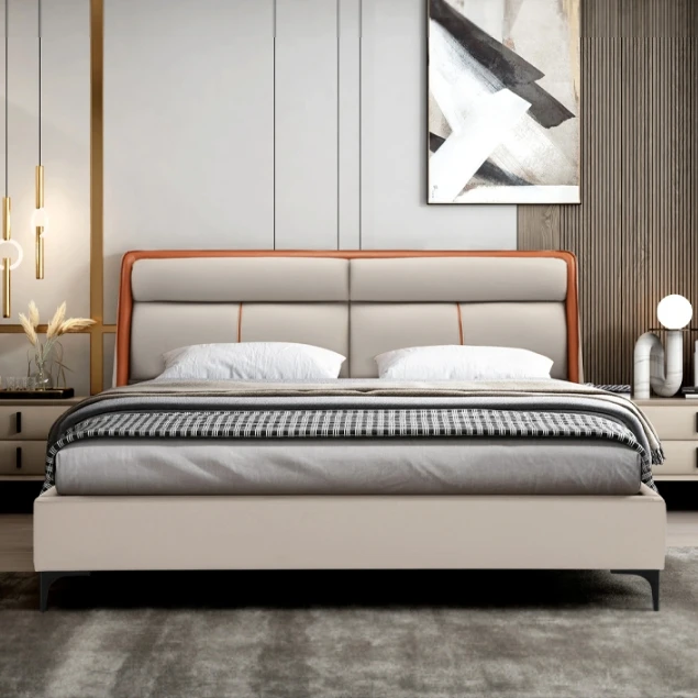 意式简约双人真皮床轻奢北欧主卧室