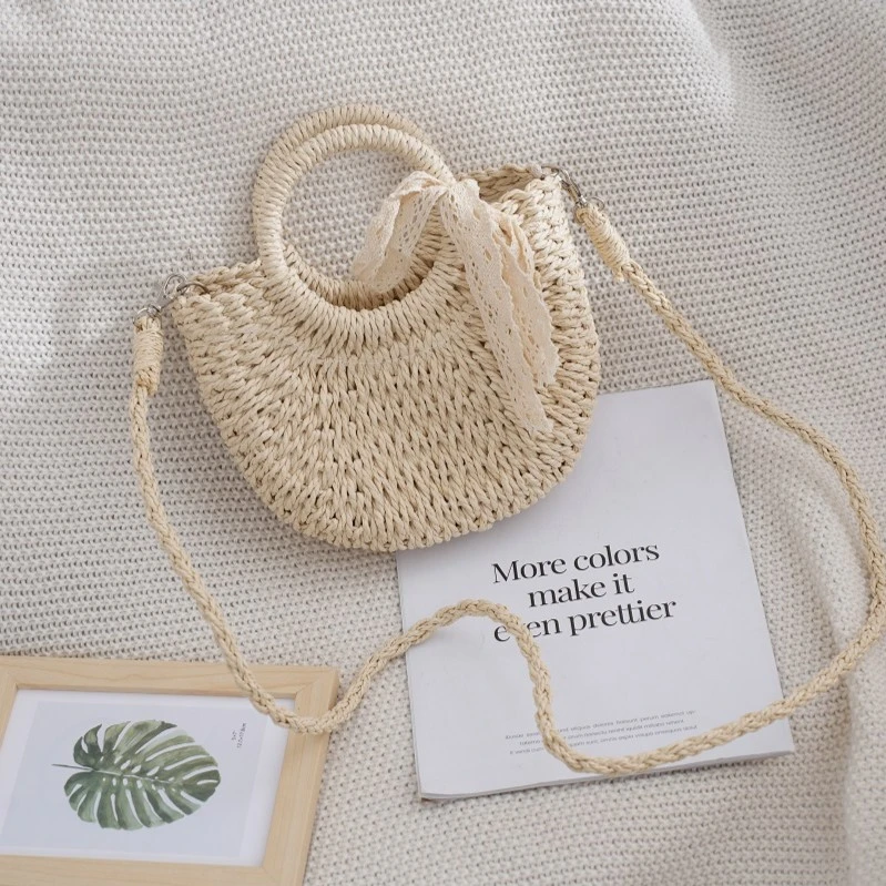 编织草编包小清新丝带少女沙滩包百搭ins同款时尚手提斜挎田园风