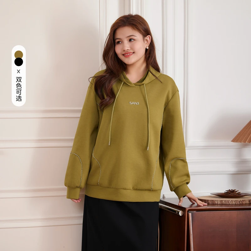 【珠子链条】纤莉秀大码女装胖mm美式复古连帽百搭卫衣女QI4348