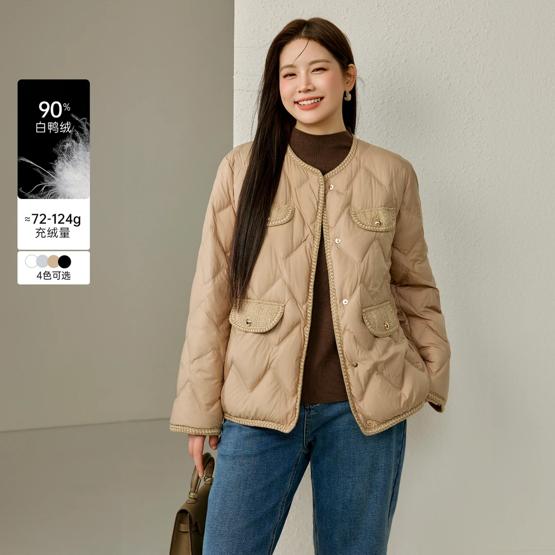 【90白鸭绒羽绒服】纤莉秀大码女装【视频】胖mm简约百搭羽绒服QJ4147