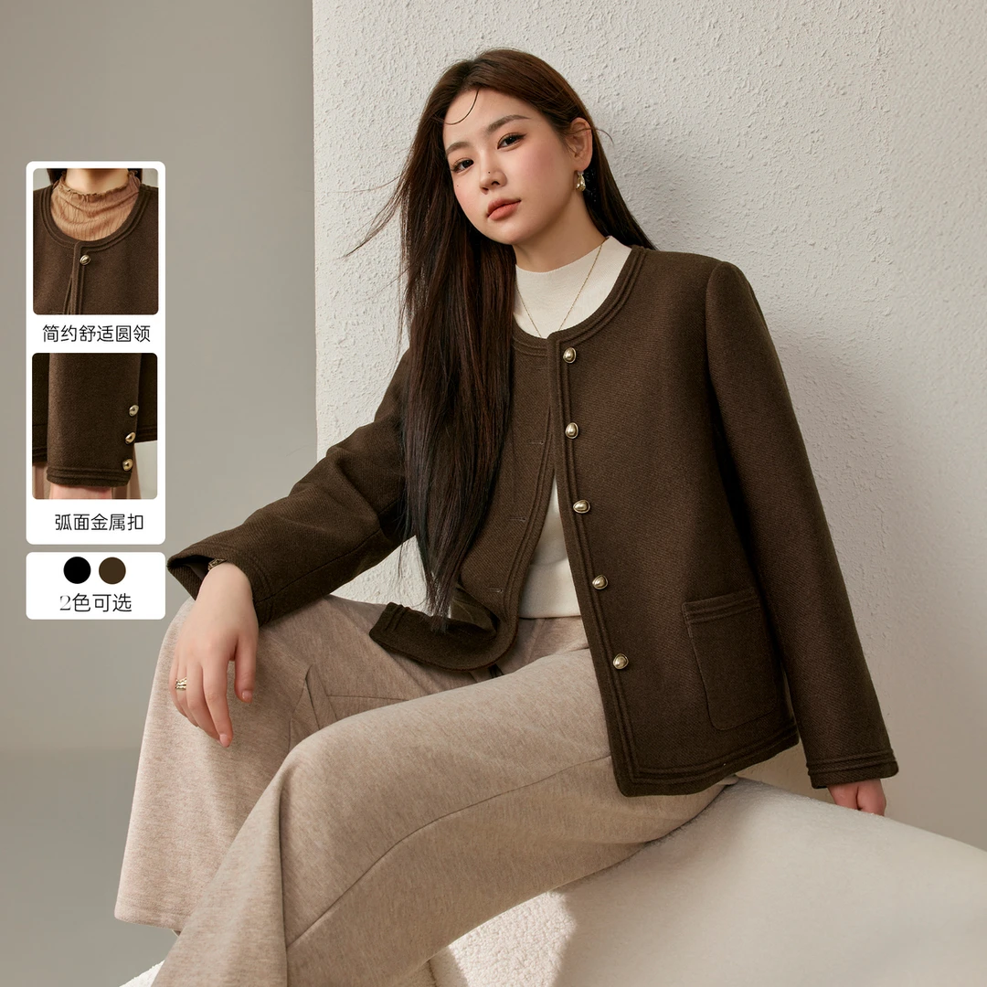 【美拉德香风保暖浮雕短款外套】纤莉秀大码女装【视频】外套QJ3693