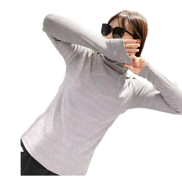 纯色半高领螺纹棉打底衫长袖女弹力显瘦垂感百搭透气上衣修身秋冬