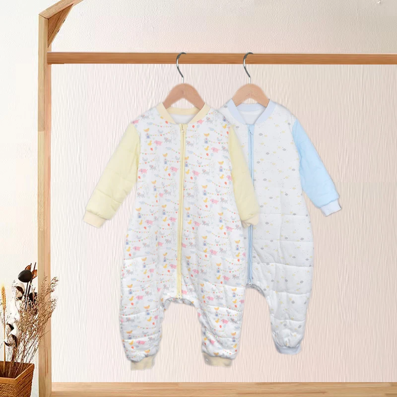 新款分腿式儿童连体睡袋秋冬加厚夹棉婴幼儿抱被防踢被婴儿用品