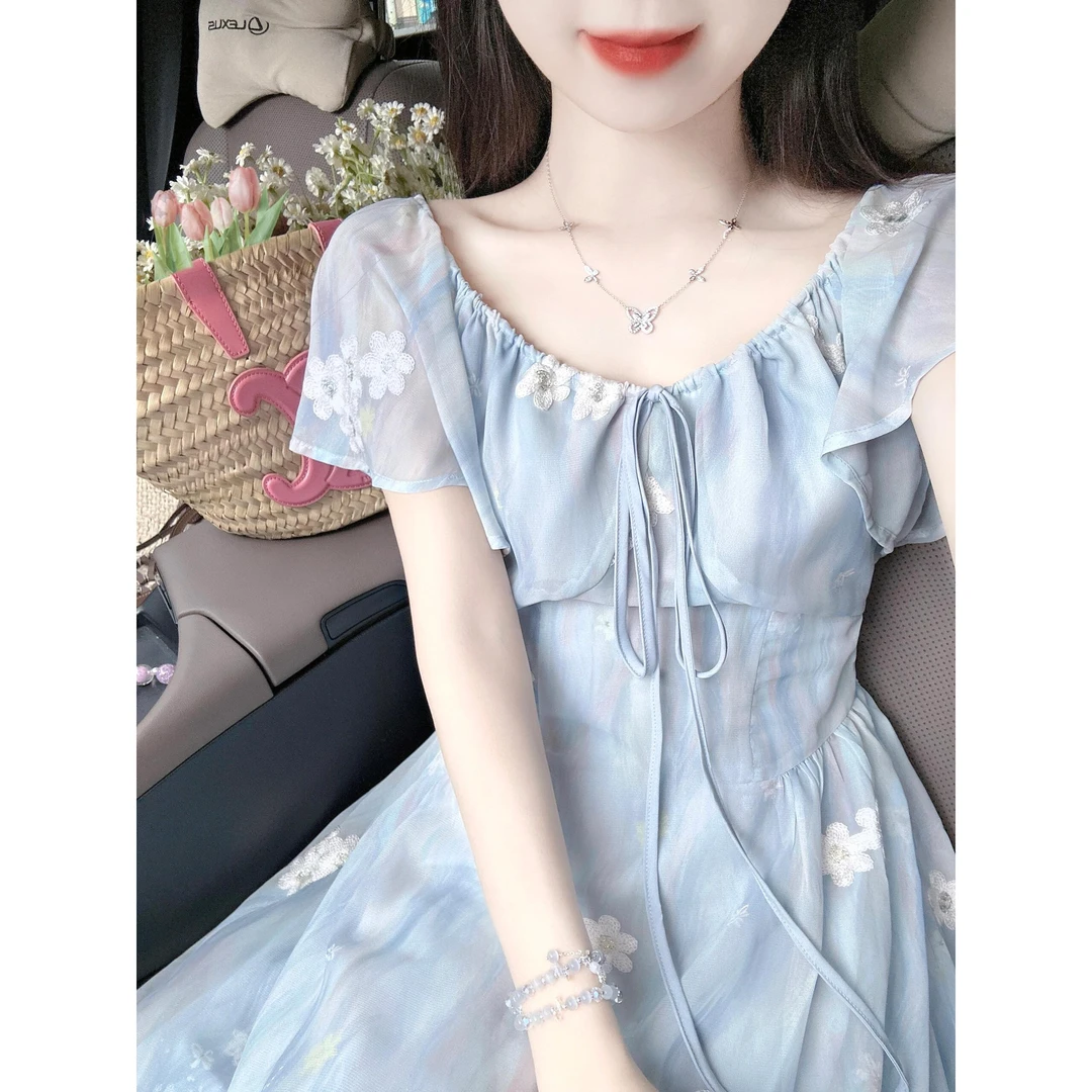 法式仙女雪纺长裙颜色连衣裙颜色连衣裙