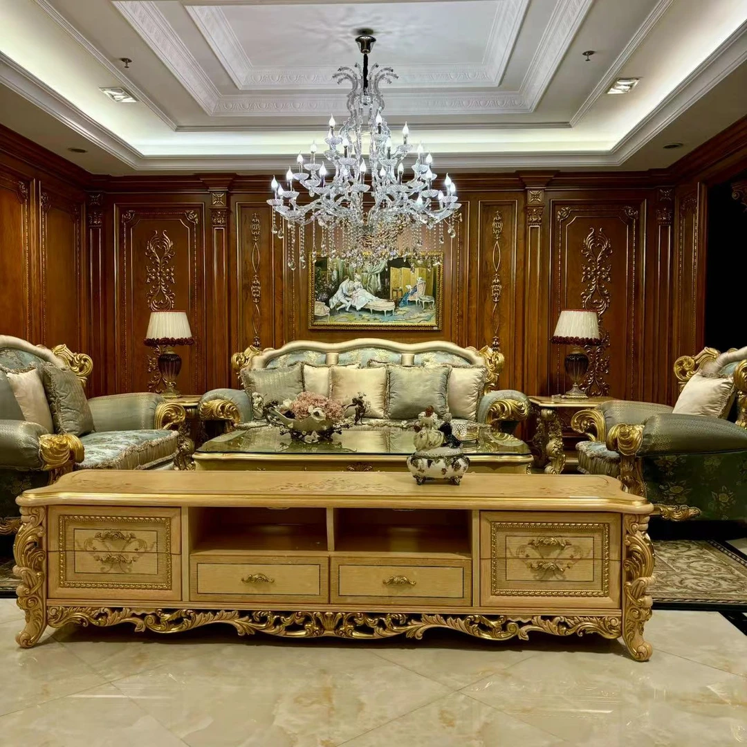 宝居乐W988沙发1+2+3古典宫廷别墅客厅奢华金箔雕花做旧法式复古