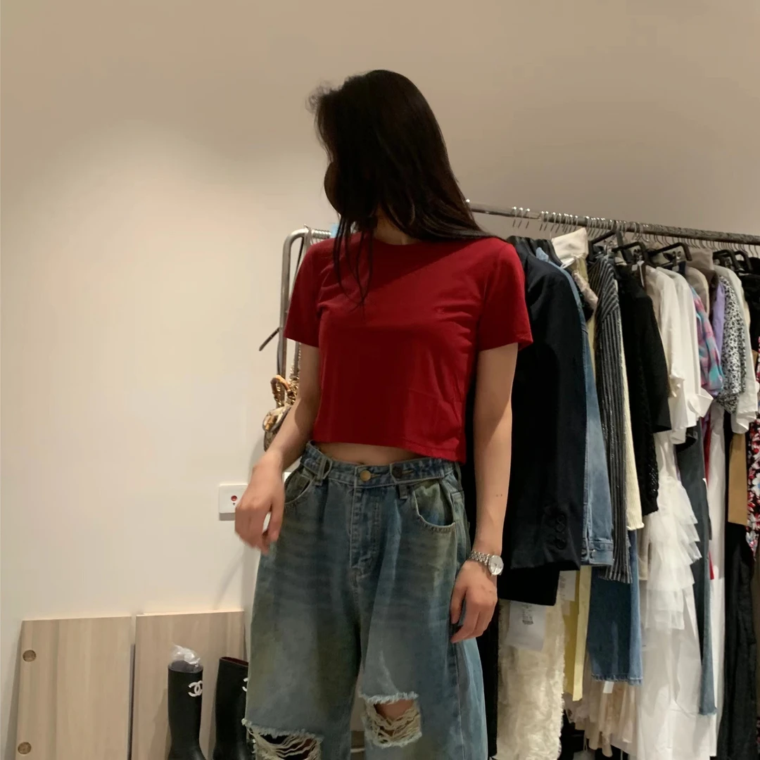 版型面料都很好的T恤百搭黑白复古红三个色均码棉基础款T恤显瘦